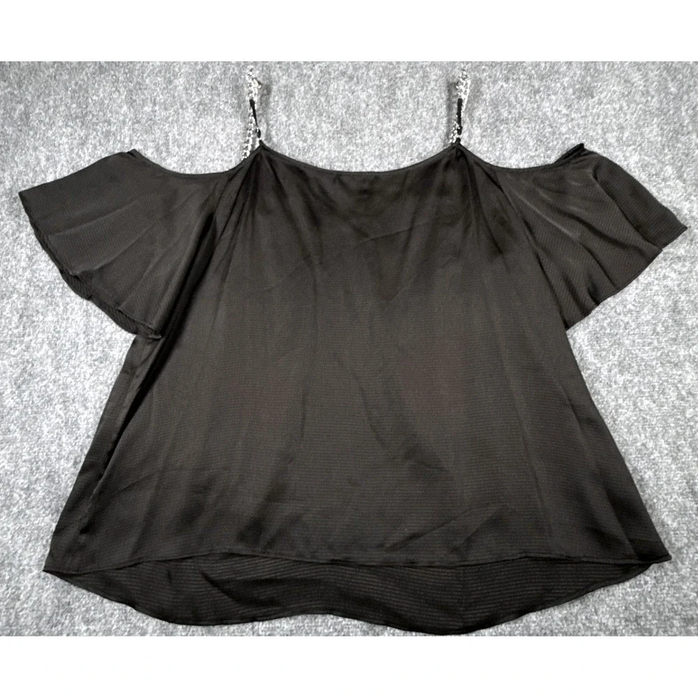 Michael Kors Women 2X Plus Black Cold Shoulder Chain Strap Blouse Top NWT